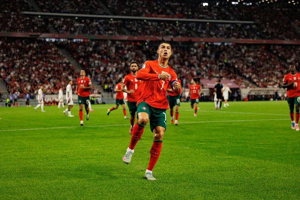 Cristiano Ronaldo seen celebrating after scoring goal  during World Cup 2026 European qualification game between national teams of Hungary and Poland (Maciej Rogowski/ Ball Raw Images)