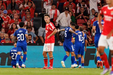 Players of Qarabag  seen celebrating after goal during Champions League 25 26 league phase game between SL Benfica and Qarabag FK (Maciej Rogowski/ Ball Raw Images)