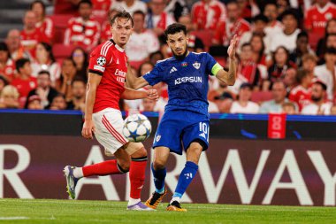 Amar Dedic and Abdellah Zoubir seen during Champions League 25 26 league phase game between SL Benfica and Qarabag FK (Maciej Rogowski/ Ball Raw Images)