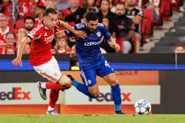 Amar Dedic and Elvin Jafarguliyev seen during Champions League 25 26 league phase game between SL Benfica and Qarabag FK (Maciej Rogowski/ Ball Raw Images)