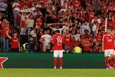 Vangelis Pavlidis seen celebrating after scoring goal during Champions League 25 26 league phase game between SL Benfica and Qarabag FK (Maciej Rogowski/ Ball Raw Images)