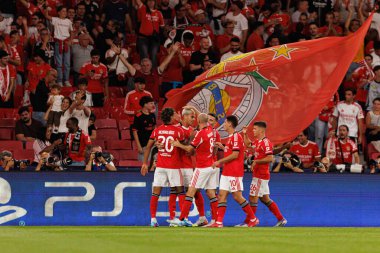Players of Benfica seen celebrating after scoring goal during Champions League 25 26 league phase game between SL Benfica and Qarabag FK (Maciej Rogowski/ Ball Raw Images)