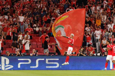 Enzo Barrenechea seen celebrating after scoring goal during Champions League league phase game between SL Benfica and Qarabag FK (Maciej Rogowski/ Ball Raw Images)