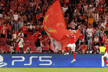 Enzo Barrenechea seen celebrating after scoring goal during Champions League league phase game between SL Benfica and Qarabag FK (Maciej Rogowski/ Ball Raw Images)