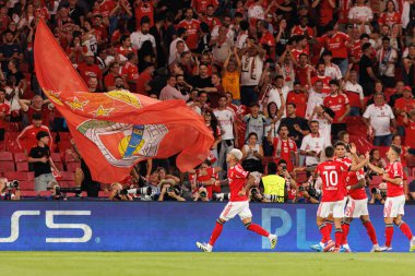 Enzo Barrenechea seen celebrating after scoring goal during Champions League league phase game between SL Benfica and Qarabag FK (Maciej Rogowski/ Ball Raw Images)