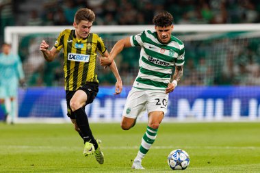 Egor Sorokin and Maximiliano Araujo seen during Champions League 25 26 league phase game between Sporting CP and FC Kairat Almaty (Maciej Rogowski/ Ball Raw Images)
