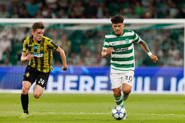 Egor Sorokin and Maximiliano Araujo seen during Champions League 25 26 league phase game between Sporting CP and FC Kairat Almaty (Maciej Rogowski/ Ball Raw Images)