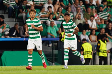  Alisson Santos seen  celebrating after goal during Champions League 25 26 league phase game between Sporting CP and FC Kairat Almaty (Maciej Rogowski/ Ball Raw Images)