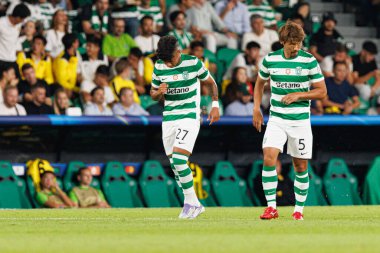  Alisson Santos seen  celebrating after goal during Champions League 25 26 league phase game between Sporting CP and FC Kairat Almaty (Maciej Rogowski/ Ball Raw Images)