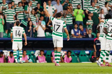 Francisco Trincao seen celebrating after scoring goal during Champions League 25 26 league phase game between Sporting CP and FC Kairat Almaty (Maciej Rogowski/ Ball Raw Images)