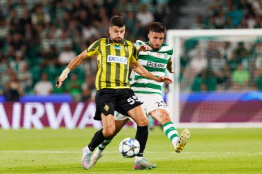 Valeriy Gromyko and Goncalo Inacio seen during Champions League 25 26 league phase game between Sporting CP and FC Kairat Almaty (Maciej Rogowski/ Ball Raw Images)