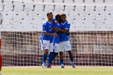 Players of Belenenses seen celebrating after goal from Midana Sambu during Taca De Portugal 25 26 game between OS Belenenses and CS Maritimo (Maciej Rogowski/ Ball Raw Images)