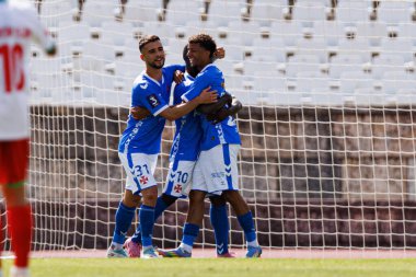 Players of Belenenses seen celebrating after goal from Midana Sambu during Taca De Portugal 25 26 game between OS Belenenses and CS Maritimo (Maciej Rogowski/ Ball Raw Images)