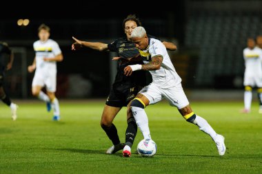 Fahem Benaissa-Yahia and Marcos Vinicios Sorriso seen during Liga Portugal game between teams of Casa Pia and FC Famalicao at Estadio Municipal Rio Maior (Maciej Rogowski/Ball Raw Images)