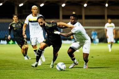 Sebastian Perez and Pedro Bondo seen during Liga Portugal game between teams of Casa Pia and FC Famalicao at Estadio Municipal Rio Maior (Maciej Rogowski/Ball Raw Images)