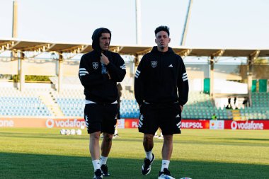 Gaizka Larrazabal and Max Svensson seen during Liga Portugal game between teams of Casa Pia and FC Famalicao at Estadio Municipal Rio Maior (Maciej Rogowski/Ball Raw Images)