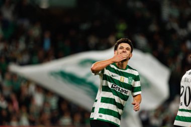 Pedro Goncalves  seen celebrating after scoring goal during Liga Portugal game between teams of Sporting CP and Moreirense FC at Estadio Jose Alvalade (Maciej Rogowski/Ball Raw Images)