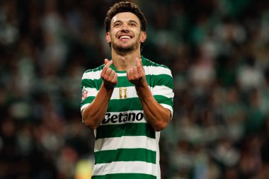 Pedro Goncalves  seen celebrating after scoring goal during Liga Portugal game between teams of Sporting CP and Moreirense FC at Estadio Jose Alvalade (Maciej Rogowski/Ball Raw Images)