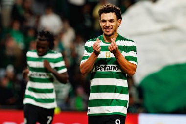 Pedro Goncalves  seen celebrating after scoring goal during Liga Portugal game between teams of Sporting CP and Moreirense FC at Estadio Jose Alvalade (Maciej Rogowski/Ball Raw Images)