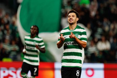 Pedro Goncalves  seen celebrating after scoring goal during Liga Portugal game between teams of Sporting CP and Moreirense FC at Estadio Jose Alvalade (Maciej Rogowski/Ball Raw Images)