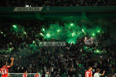 Fans of Sporting with pyrotechnics  seen during Liga Portugal game between teams of Sporting CP and Moreirense FC at Estadio Jose Alvalade (Maciej Rogowski/Ball Raw Images)