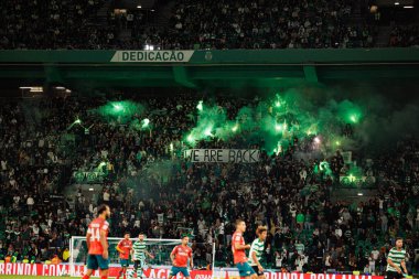 Fans of Sporting with pyrotechnics  seen during Liga Portugal game between teams of Sporting CP and Moreirense FC at Estadio Jose Alvalade (Maciej Rogowski/Ball Raw Images)
