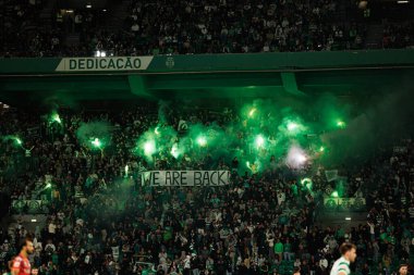 Fans of Sporting with pyrotechnics  seen during Liga Portugal game between teams of Sporting CP and Moreirense FC at Estadio Jose Alvalade (Maciej Rogowski/Ball Raw Images)