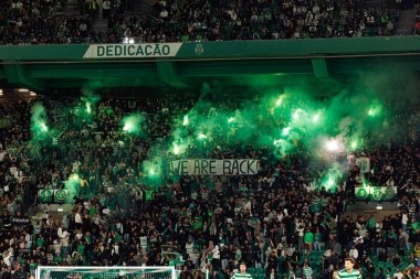 Fans of Sporting with pyrotechnics  seen during Liga Portugal game between teams of Sporting CP and Moreirense FC at Estadio Jose Alvalade (Maciej Rogowski/Ball Raw Images)