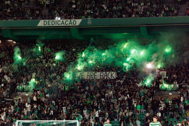 Fans of Sporting with pyrotechnics  seen during Liga Portugal game between teams of Sporting CP and Moreirense FC at Estadio Jose Alvalade (Maciej Rogowski/Ball Raw Images)