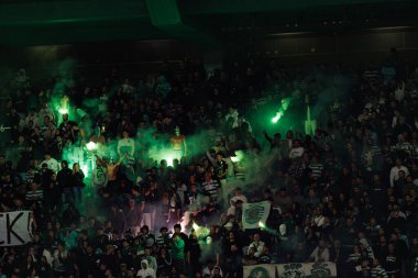 Fans of Sporting with pyrotechnics  seen during Liga Portugal game between teams of Sporting CP and Moreirense FC at Estadio Jose Alvalade (Maciej Rogowski/Ball Raw Images)