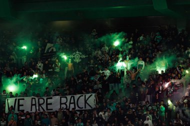 Fans of Sporting with pyrotechnics  seen during Liga Portugal game between teams of Sporting CP and Moreirense FC at Estadio Jose Alvalade (Maciej Rogowski/Ball Raw Images)