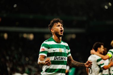 Luis Suarez  seen celebrating after goal during Liga Portugal game between teams of Sporting CP and Moreirense FC at Estadio Jose Alvalade (Maciej Rogowski/Ball Raw Images)