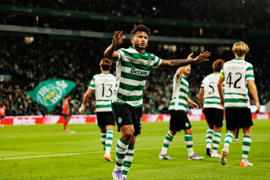 Luis Suarez  seen celebrating after goal during Liga Portugal game between teams of Sporting CP and Moreirense FC at Estadio Jose Alvalade (Maciej Rogowski/Ball Raw Images)