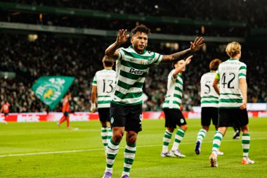 Luis Suarez  seen celebrating after goal during Liga Portugal game between teams of Sporting CP and Moreirense FC at Estadio Jose Alvalade (Maciej Rogowski/Ball Raw Images)