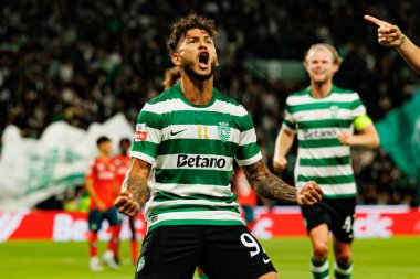 Luis Suarez  seen celebrating after scoring goal during Liga Portugal game between teams of Sporting CP and Moreirense FC at Estadio Jose Alvalade (Maciej Rogowski/Ball Raw Images)