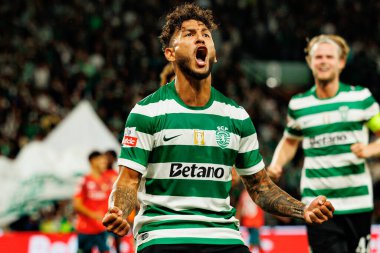 Luis Suarez  seen celebrating after scoring goal during Liga Portugal game between teams of Sporting CP and Moreirense FC at Estadio Jose Alvalade (Maciej Rogowski/Ball Raw Images)