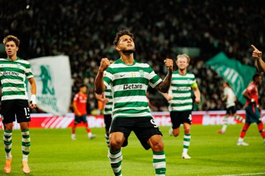 Luis Suarez  seen celebrating after scoring goal during Liga Portugal game between teams of Sporting CP and Moreirense FC at Estadio Jose Alvalade (Maciej Rogowski/Ball Raw Images)