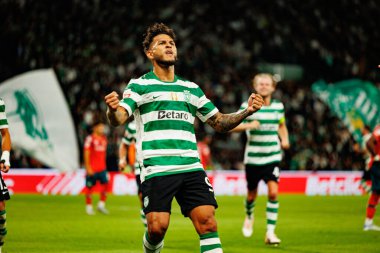 Luis Suarez  seen celebrating after scoring goal during Liga Portugal game between teams of Sporting CP and Moreirense FC at Estadio Jose Alvalade (Maciej Rogowski/Ball Raw Images)