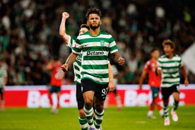 Luis Suarez  seen celebrating after scoring goal during Liga Portugal game between teams of Sporting CP and Moreirense FC at Estadio Jose Alvalade (Maciej Rogowski/Ball Raw Images)