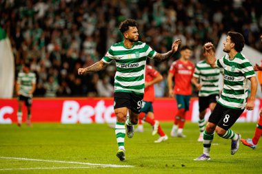Luis Suarez  seen celebrating after scoring goal during Liga Portugal game between teams of Sporting CP and Moreirense FC at Estadio Jose Alvalade (Maciej Rogowski/Ball Raw Images)