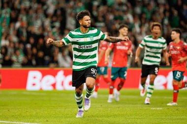 Luis Suarez  seen celebrating after scoring goal during Liga Portugal game between teams of Sporting CP and Moreirense FC at Estadio Jose Alvalade (Maciej Rogowski/Ball Raw Images)