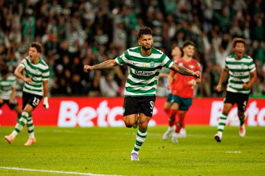 Luis Suarez  seen celebrating after scoring goal during Liga Portugal game between teams of Sporting CP and Moreirense FC at Estadio Jose Alvalade (Maciej Rogowski/Ball Raw Images)