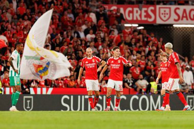 Fredrik Aursnes and Georgiy Sudakov seen celebrating after scoring goal during Liga Portugal game between SL Benfica and Rio Ave FC (Ball Raw Images/ Maciej Rogowski)