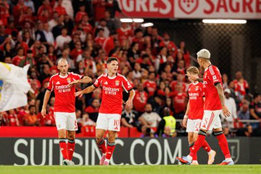 Fredrik Aursnes and Georgiy Sudakov seen celebrating after scoring goal during Liga Portugal game between SL Benfica and Rio Ave FC (Ball Raw Images/ Maciej Rogowski)