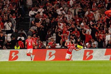 Georgiy Sudakov seen celebrating after scoring goal during Liga Portugal game between SL Benfica and Rio Ave FC (Ball Raw Images/ Maciej Rogowski)
