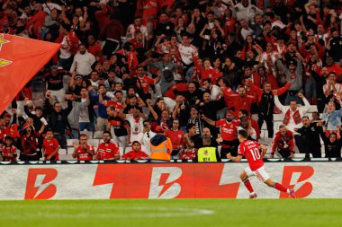 Georgiy Sudakov seen celebrating after scoring goal during Liga Portugal game between SL Benfica and Rio Ave FC (Ball Raw Images/ Maciej Rogowski)
