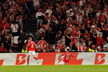Georgiy Sudakov seen celebrating after scoring goal during Liga Portugal game between SL Benfica and Rio Ave FC (Ball Raw Images/ Maciej Rogowski)