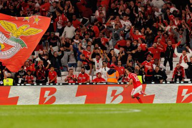 Georgiy Sudakov seen celebrating after scoring goal during Liga Portugal game between SL Benfica and Rio Ave FC (Ball Raw Images/ Maciej Rogowski)
