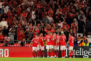 Players of Benfica seen celebrating after goal during Liga Portugal game between SL Benfica and Rio Ave FC (Ball Raw Images/ Maciej Rogowski)