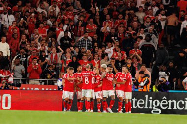 Players of Benfica seen celebrating after goal during Liga Portugal game between SL Benfica and Rio Ave FC (Ball Raw Images/ Maciej Rogowski)